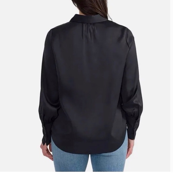 Joie Satin Buttoned Blouse Black XL - Picture 2 of 9